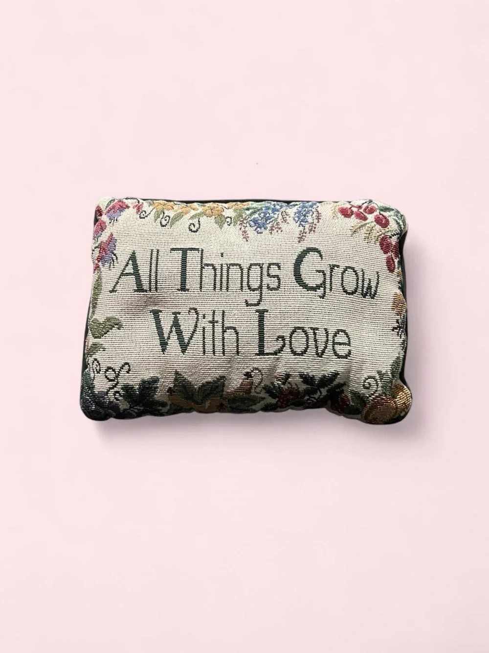 All Things Grow With Love Embroidered Decorative Pillow - Cream and Green